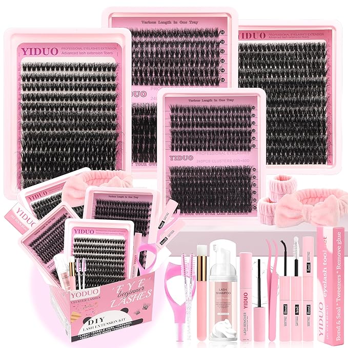 YIDUO 994Pcs Lashes Clusters Kit 60D/80D/100D Volume False Eyelash Extensions 10-20mm D Curl Wispy Individual Fake Eyelashes Kit, Volume Studio Effect with Bond&Seal|Tweezers|Removers|Cleanser