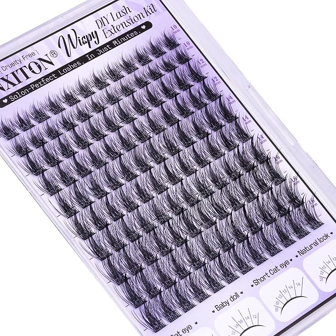 Natural Lash Clusters Kit Manga Lash Clusters DIY Lash Extension Kit 10-16mm Cluster Eyelash Extensions Kit Lash Bond and Seal Lash Tweezers Individual Lashes Cluster Kit DIY Lash at Home