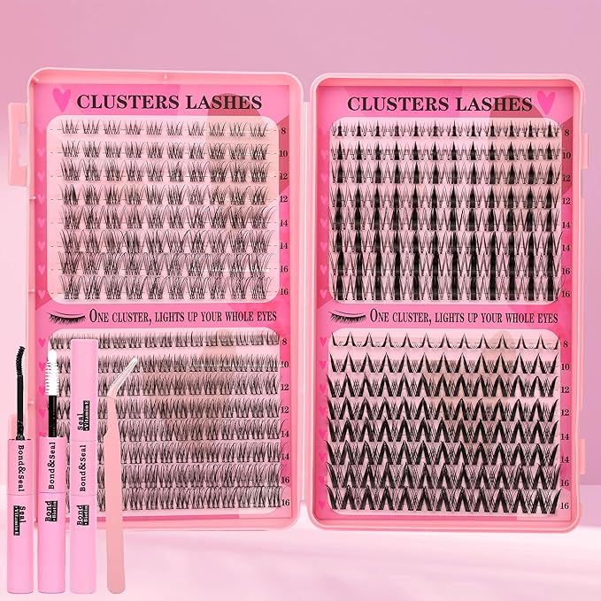 Gmagictobo Wispy Lash Clusters Kit Natural Lashes Clusters Fairy Manga Lash Clusters Wet-Look Spiky Anime Lashes Pack 392 Pcs C/D Curl Individual Lashes Lash Bond and Seal Lash Tweezers