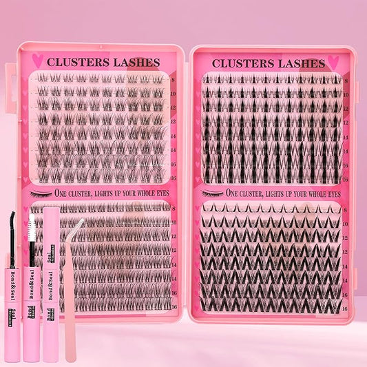 Gmagictobo Wispy Lash Clusters Kit Natural Lashes Clusters Fairy Manga Lash Clusters Wet-Look Spiky Anime Lashes Pack 392 Pcs C/D Curl Individual Lashes Lash Bond and Seal Lash Tweezers