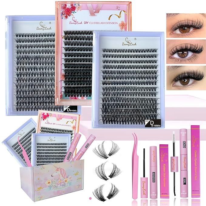 BamyLash DIY Cluster Lash Extension Kit, Professional Volume Eyelash Set, Black (30P+40P+60P Lash Set)