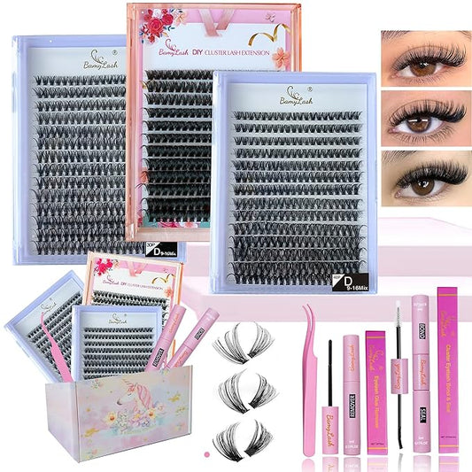 BamyLash DIY Cluster Lash Extension Kit, Professional Volume Eyelash Set, Black (30P+40P+60P Lash Set)