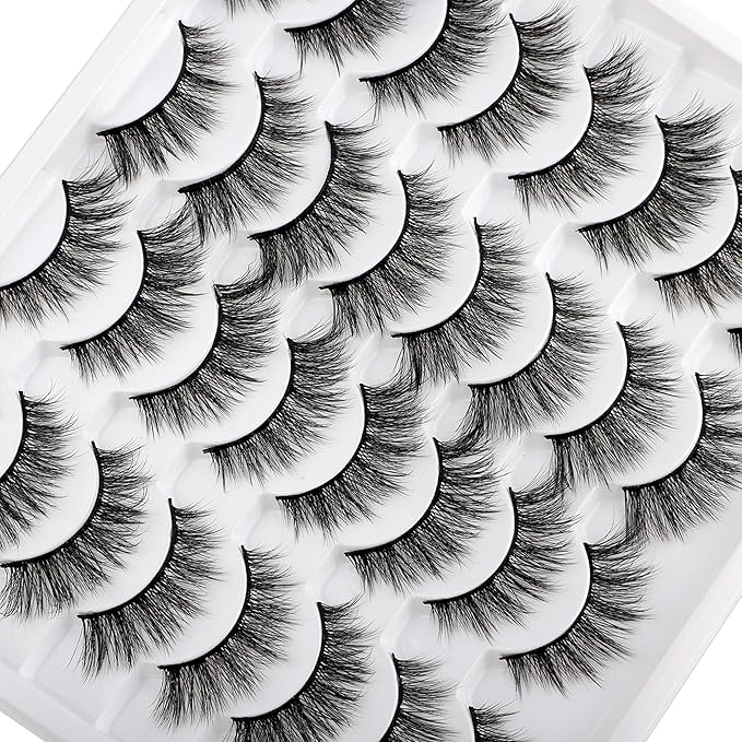 JIMIRE 16 Pairs Cat Eye False Eyelashes Fluffy Natural Fake Lashes 3D Volume Lashes Pack for Cat-Eye Look