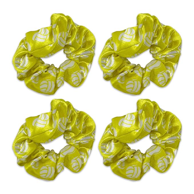 Volleyball Scrunchies, Velvet Hair Ties Headband Accessory, Set of 4 Yellow