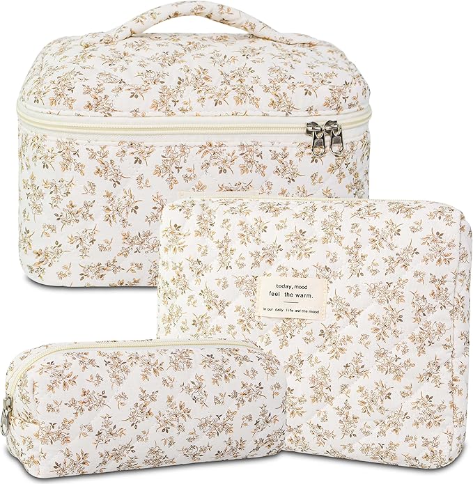 3Pcs Travel Makeup Bag Organizer, Toiletry Bag for Women, Cosmetic Bags for Women Travel Set, Cute Makeup Bags, Quilted Cosmetic Bag, Women's Quilted Toiletry Bag Storage