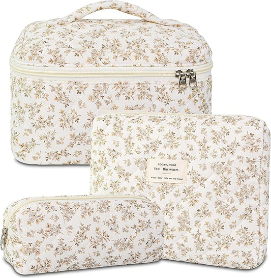 3Pcs Travel Makeup Bag Organizer, Toiletry Bag for Women, Cosmetic Bags for Women Travel Set, Cute Makeup Bags, Quilted Cosmetic Bag, Women's Quilted Toiletry Bag Storage