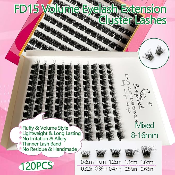 BamyLash DIY Cluster Lash Extension Kit, Professional Volume Eyelash Set, Black (F08+FD14+FD15 Lash Set)