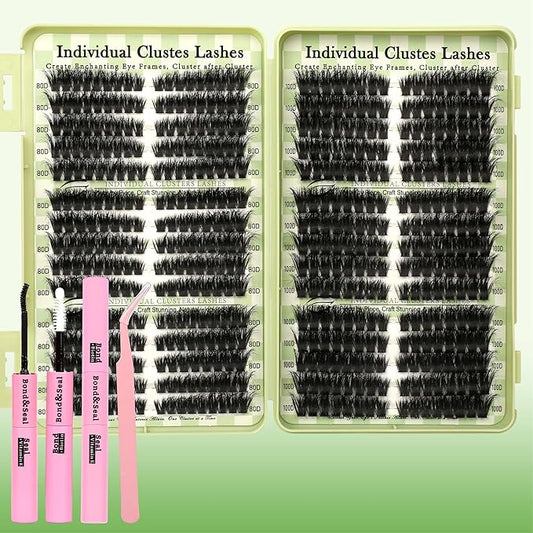Gmagictobo Lash Clusters Kit Fluffy Wispy Lash Clusters C Curl Cluster Eyelash Extensions Cat Eye Lashes Clusters 510Pcs Volume Individual Lashes Lash Glue Lash Tweezers