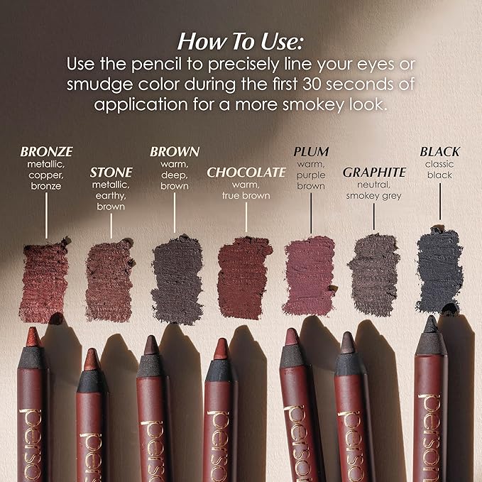 PERSONA 24HR Waterproof Eyeliner | Creamy, Smudgeable Pencil for Lash Line & Waterline | All-Day to All-Night Wear | Vegan, Cruelty-Free, Paraben-Free | Made in USA, Brown