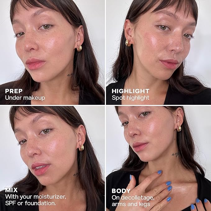 Saie Mini Glowy Super Gel - Hydrating Makeup Primer and Illuminating Glow Serum Enriched with Vitamin C and Squalane Oil - All-Over Liquid Highlighter Makeup for Instant Glass Skin - Warmglow (0.5 oz)