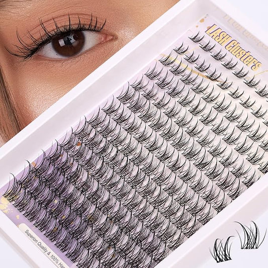 D Curl Lash Clusters Extensions 154 Pcs Individual Eye lash Clusters Natural Cluster Eyelash Lashes Wispy Clusters Lashes Makeup at Home - DIY Lash Extension Kit for Self Application Mix