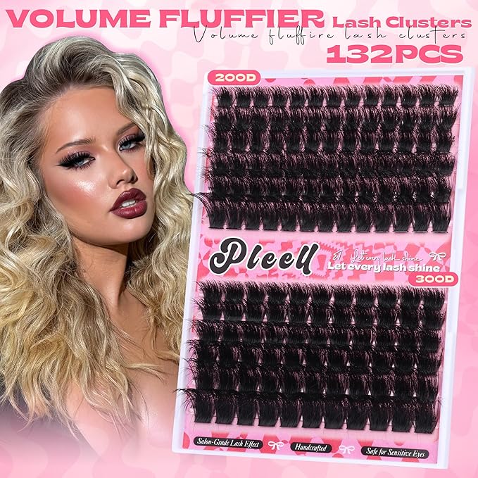 200D+300D Lash Clusters Volume Thick Individual Lashes Fluffy Cluster Eyelash Extensions 10-20MM D Curly Eyelashes Clusters Dramatic Lash Extension Faux Mink Mega Eyelash Clusters by Pleell