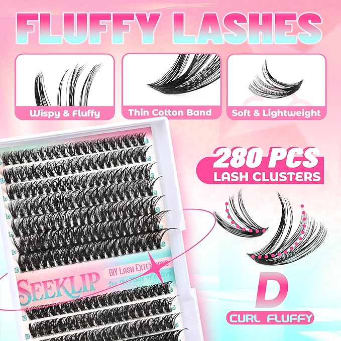 Lash Clusters Fluffy Eyelash Extensions 280Pcs 50D 60D Volume Individual Lashes DIY Lash Extensions D Curl Wispy Natural 8-16MM Mixed Clusters Lashes (50D+60D)