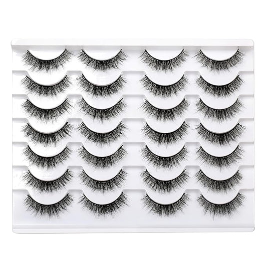 False Eyelashes Short Natural Fluffy Wispy Volume Cute Cat Eye Lashes Fake Eyelashes Faux Mink Lashes 14 Pairs Pack
