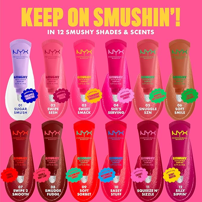 NYX PROFESSIONAL MAKEUP Smushy Matte Lip Balm, Tinted Lip Moisturizer with Soft, Matte Finish - She's Serving (Fuchsia)