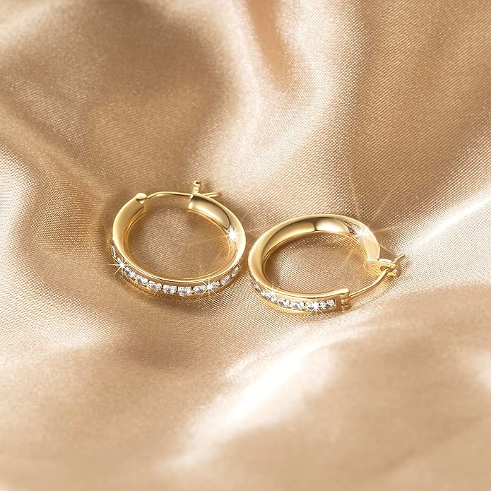 Fanglcy Gold Hoop Earrings 14K Gold Hoop Earrings for Women Comfortable Womens Earring Radiant Cubic Zirconia Hypoallergenic Lightweight Hoops Earring for Women 20mm
