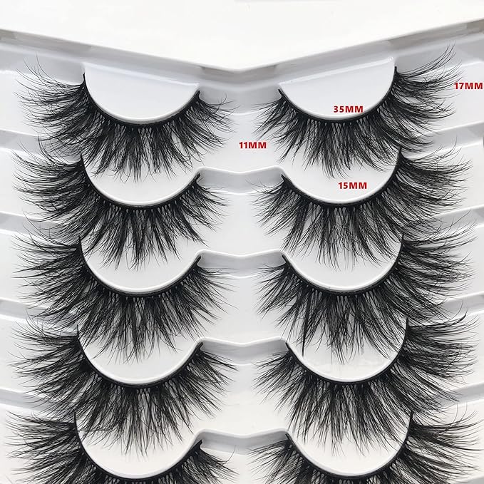 Pooplunch False Eyelashes 8D Cat Eye Volume Wispy Clusters Faux Mink Lashes Fake Eyelash Strips 7 Pairs Pack