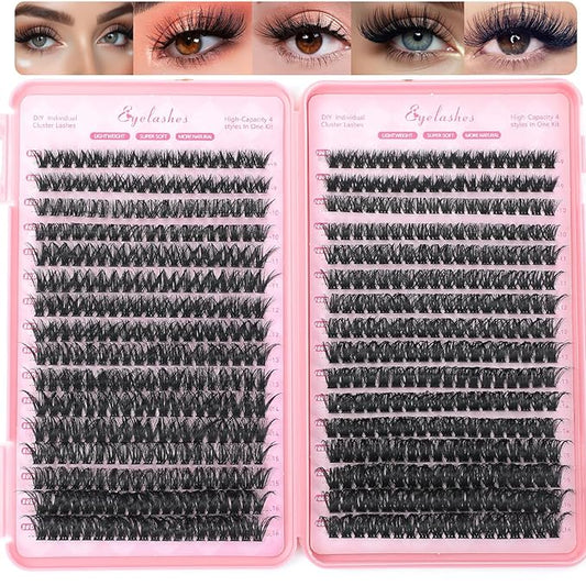 Manga Lash Clusters, 640 Pcs Eyelashes Clusters Extensions 9-16mm Individual Lashes D Curl Fluffy Wispy False Eyelashes Thin Band (80D&100D)