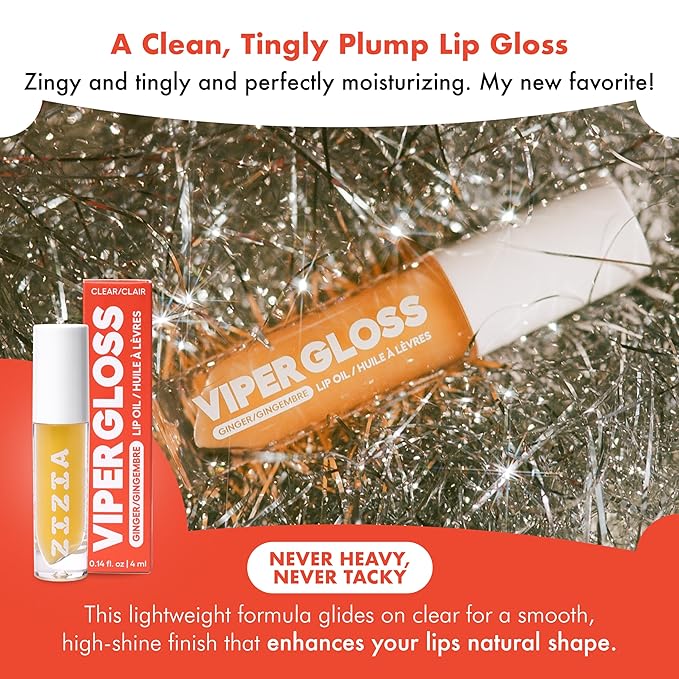 Zizia Viper Gloss – Moisturizing Lip Plumper Gloss with Hyaluronic Acid, Ginger, & Cayenne – Clean, Vegan, & Cruelty-Free Hydrating Lip Oil for a Smooth, Fuller Look, Non-Sticky Finish - 0.14 fl oz