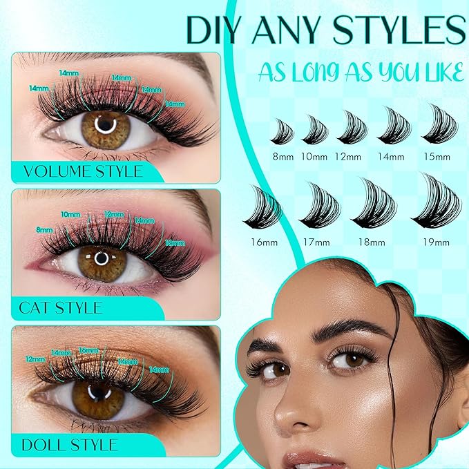 Lash Clusters GEMERRY 280pcs Clusters Lashes D Curl Soft&Natural Individual Lashes Cluster Eyelash Clusters DIY Lash Extensions at Home（40P+50P-18mm)