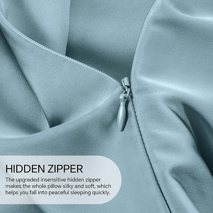 INFIIXSO Silk Pillow Cases 2 Pack Standard Size, Ultra Smooth & Soft Mulberry Silk Pillow Case for Hair and Skin, Breathable Cooling Silk Pillowcase with Hidden Zipper (Airy Blue, 20x26 Inches)
