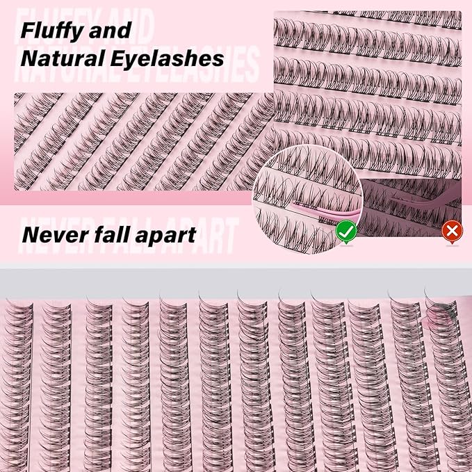 NYCAAR Eyelash Clusters Natural Lashes Clusters D Curl Cluster Eyelash Extensions 144pcs False Eyelashes 10-12mix Fluffy Fake Lashes with Soft Thin Band Ultra-Light Individual Lash（NY05）