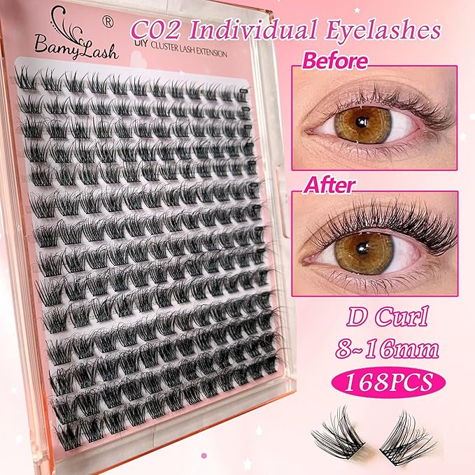 BamyLash DIY Cluster Lash Extension Kit, Professional Volume Eyelash Set, Black (C02+C10+C13 Lash Set)