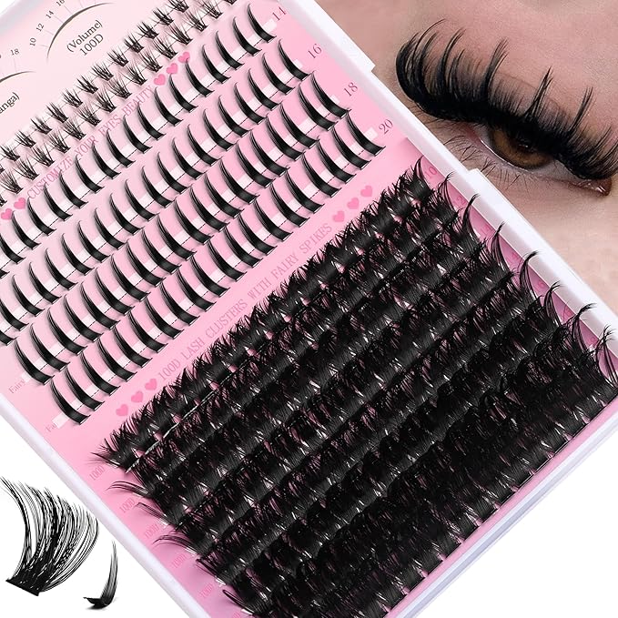 YIDUO Lashes Clusters with Spikes Bottom 280Pcs Volume Manga Wispy Cluster False Eyelashes Natural D Curl Individual 100D 12-20mm Anime False Mink Lashes Extensions Pack