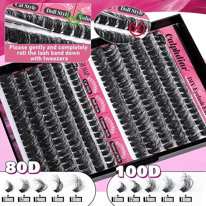 Calphdiar Lash Clusters 80D+100D Thick Eyelash Clusters D-curly Cluster Eyelash Extensions Russian Cluster Lashes Wispy Lashes Clusters 234pcs False Mink Eyelashes 10-18mm DIY Lash Extension