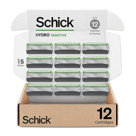 Schick Hydro Sensitive Razor Refills, 12ct | 5 Blade Razor for Men, Shaving Blades, 12 Refills (Pack of 12)