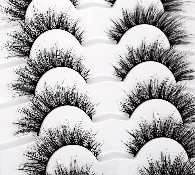Pooplunch False Eyelashes Fairy Lashes Wispy Crossed Faux Mink Lashes Cat Eye Look Fluttery Volume 8D Fake Eyelashes Faux Mink Lashes Strips 7 Pairs Pack