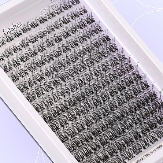 Lash Clusters Kit Invisible Band Eyelash Clusters C-Curly 8-16mm Lash Extension Kit Natural Wispy Lashes 154pcs Clusters Eyelash Extension Kit with Thin Band Lash Cluster Clear Lash