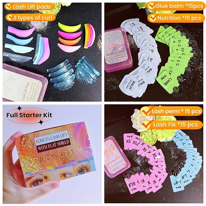 Korean Lash Lift Kit Korea Eyelash Lifting Starter Set Flat Shields Perming Lash Evenly Improve Success Of Lash Perm Curling Eyelash Thoroughly Professional Salon 15 Sachet Rapid 9 Minute Perm