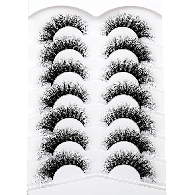 Pooplunch Cat Eye Look Natural Extensions Volume False Eyelashes 16MM Wispy Fluttery Faux Mink Lash 8D Fake Eyelashes Strips 7 Pairs Pack