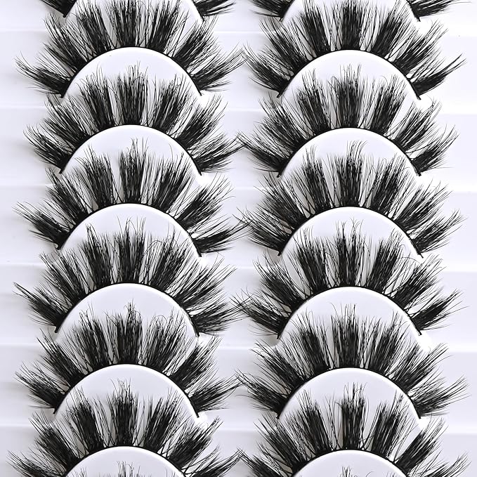 FARRED Fluffy Lashes Natural Eyelashes Short Wispy Eye Lash Strips 10 Pairs Separated Volume Eyelash Pack 16mm Dramatic Wispies Fake Strip Lashes Clusters Cat Eye Pestañas Spiky Look