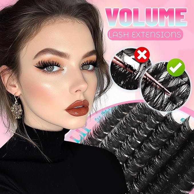Lash Clusters Dramatic Thick Eyelash Extensions 188Pcs 100D 200D Fluffy Volume Lash Extensions Salon Quality Thick Individual Lashes for DIY Dramatic Look at Home (100D+200D)