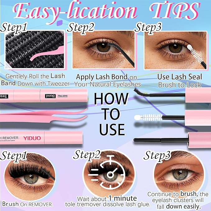 YIDUO Volume Lashes Cluster Kit 60D+80D+100D Clusters Lash Eyelashes Kit 696Pcs Bulk Packs, D Curl Wispy 10-18mm DIY Individual Eyelash Extensions Wholesale Combo Pack with Glue|Tweezers|Removers