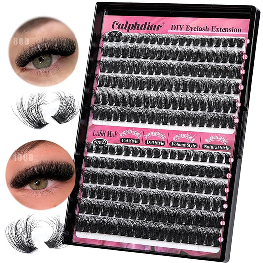 Calphdiar Lash Clusters 80D+100D Thick Eyelash Clusters D-curly Cluster Eyelash Extensions Russian Cluster Lashes Wispy Lashes Clusters 234pcs False Mink Eyelashes 10-18mm DIY Lash Extension