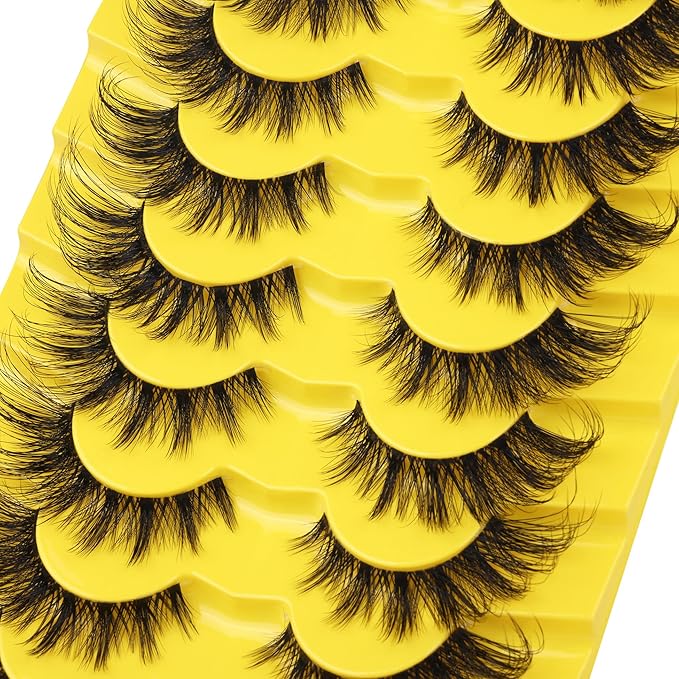 ALICROWN Lashes Cat Eye False Eyelashes Wispy Strip Fake Eyelashes Fox Eye Lashes Mink Thick Volume Eyelashes with Clear Band 9 Pairs Long False Lashes
