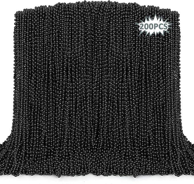 EOBOH Bead Necklace, 200PCS New Years Eve Black Necklaces Stuff Accessories, 33" Mardi Gras Beads Necklace Costume Bulk, Festival Parade Throw for Halloween Wedding Party Events Supplies Decorations