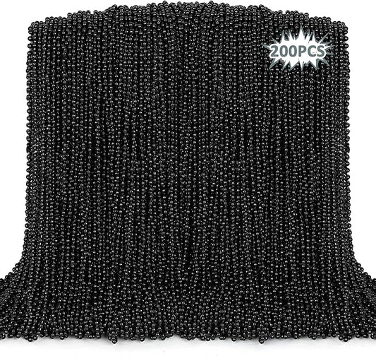 EOBOH Bead Necklace, 200PCS New Years Eve Black Necklaces Stuff Accessories, 33" Mardi Gras Beads Necklace Costume Bulk, Festival Parade Throw for Halloween Wedding Party Events Supplies Decorations