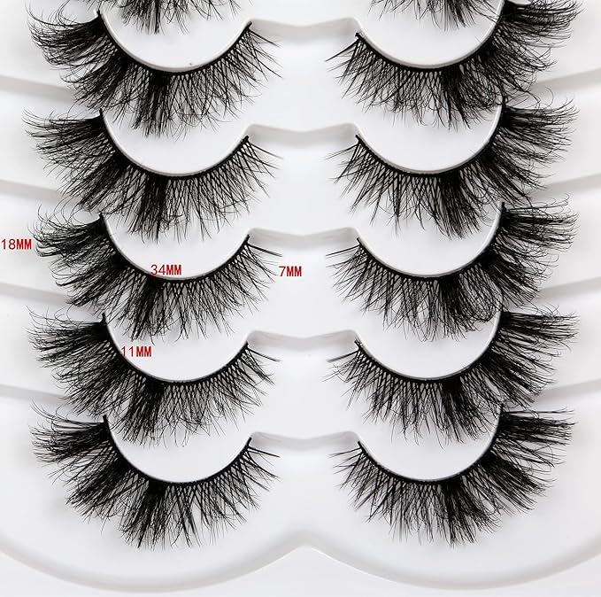 Pooplunch Cat Eye Lashes False Eyelashes Wispy Crossed 18MM Curly Faux Mink Lashes 8D Volume Thick Dramatic Fake Eyelash Strips 7 Pairs Pack