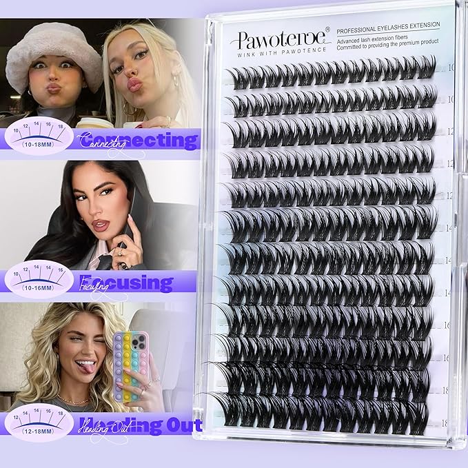 Pawotence Misha Lashes Clusters Wispy Cluster Eyelash Extensions 144pcs Individual Lashes Wet Look 10-18mm Lash Extension DIY False Eyelashes Soft Comfortable Eyelash Clusters
