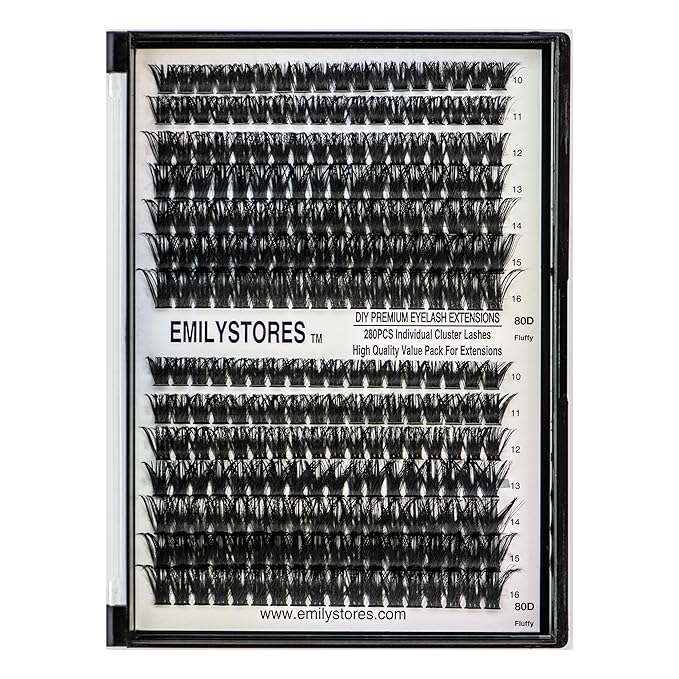 EMILYSTORES Lashes Extension Kit DIY 280pcs Lash Clusters Eyelash Extension Kit, 10-16mm Mix Sizes 50D 60D D Curl Individual Lashes Kit for DIY Eyelashes (50D+60D)