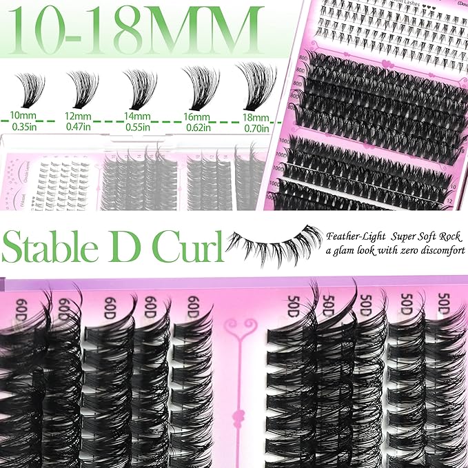 YIDUO 6 Box Mix Lashes Clusters Kit Gift Packs 1686Pcs with 2X Bond&Seal Volume Mega/Bottom Soft Extension False Eyelash D Curl Wispy Natural DIY Individual Fake Eyelashes for Beginners Bulk Pack