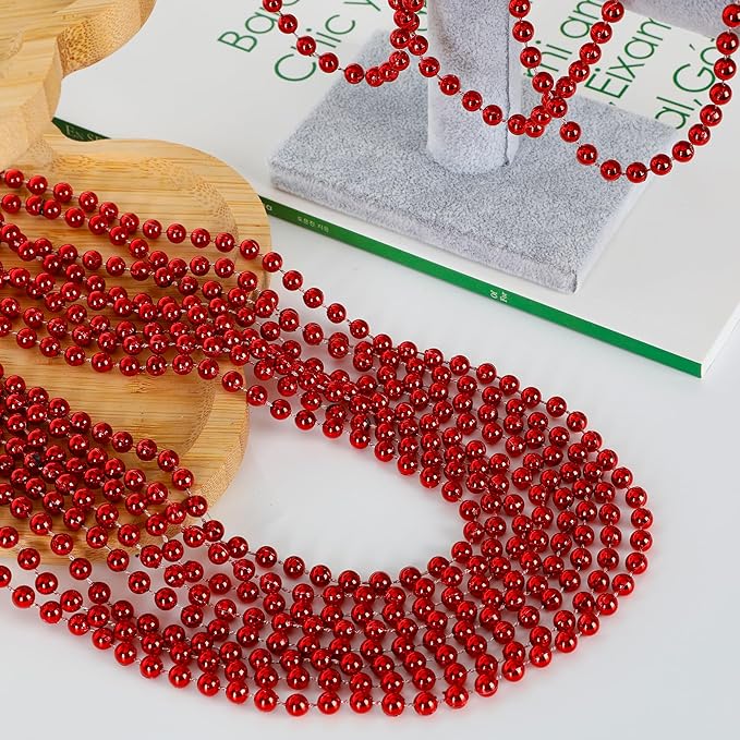 EOBOH 200PCS Bead Necklace, Red Christmas Bead Stuff Party Favors, 33" Red Necklaces Festival Parade Throw Accessories for Wedding Birthday Valentines Mardi Gras Christmas Celebrations Decorations