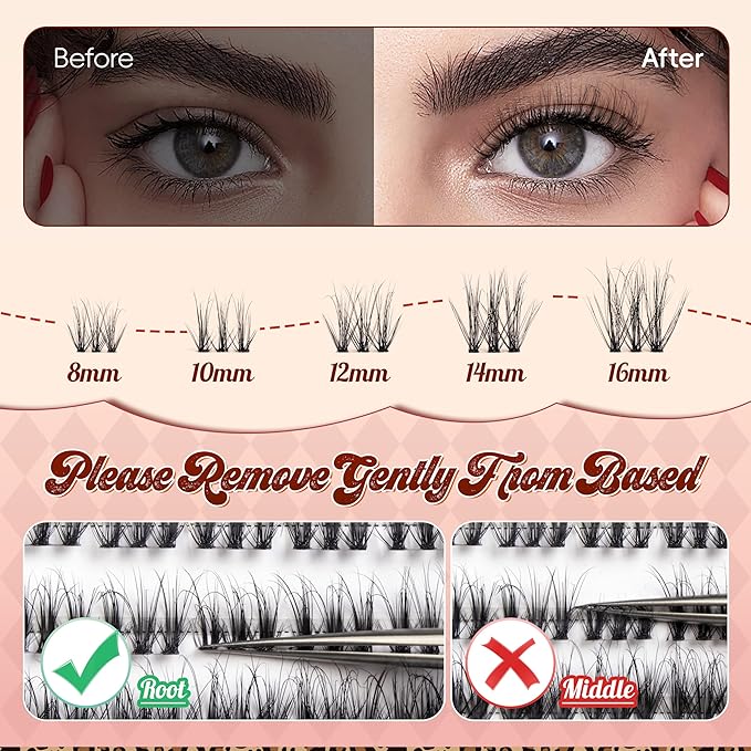 VYRILA Lash Clusters 0.05mm PBT Fiber Eyelash Clusters, 0.1mm Superfine Invisiband D Curl Diy Lash Extension, 72pcs 8-16mm Individual Like Eyelash Extensions (Soul-D-8-16Mix)