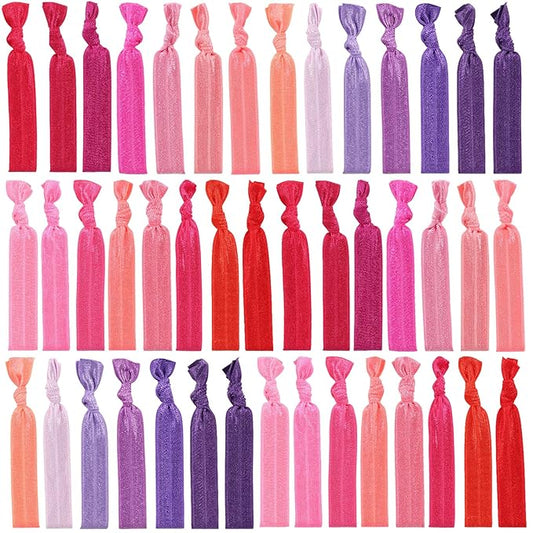 79style 120pcs Elastic Fabric Hair Ties Ribbon Hair Ties Knot Knotted Ponytail Holders No Dent Soft flat Hair Ties For Girls Hair Bands Hair Accessories (24 Colors Neon Pink)