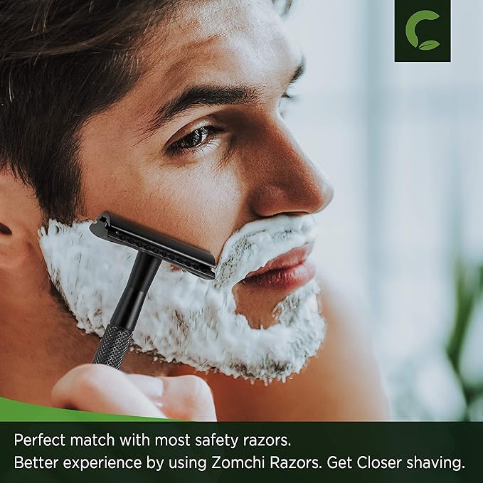 ZOMCHI Safety Razor for Men with 5 Double Edge Safety Razor Blades, One Blade Safety Razor, Metal Razor Zero Waste – Black