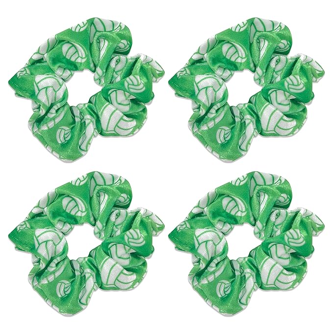 Volleyball Scrunchies, Velvet Hair Ties Headband Accessory, Set of 4 Green